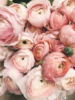 pexels-photo-931177-931177 Close-up of a romantic bouquet of pink ranunculus flowers, ideal for weddings.